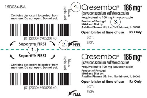 Instructions on opening Cresemba capsules blister packaging