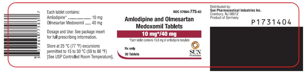 PRINCIPAL DISPLAY PANEL NDC 57664-775-83 Amlodipine and Olmesartan  Medoxomil Tablets 10 mg*/ 40 mg *Each tablet contains 13.9 mg of amlodipine besylate 30 Tablets Rx Only 