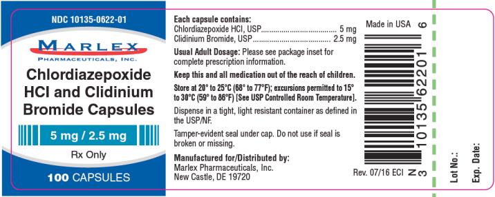 PRINCIPAL DISPLAY PANEL NDC 10135-0622-01 Chlordiazepoxide HCl and Clidinium Bromide Capsules 5 mg / 2.5 mg Rx only 100 CAPSULES  
