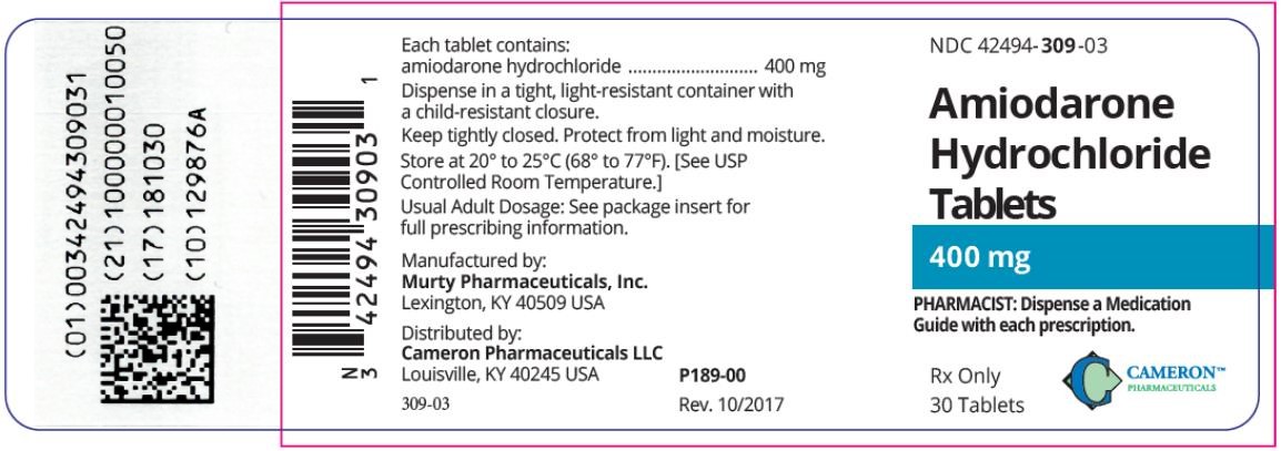 PRINCIPAL DISPLAY PANEL NDC42494-309-03 Amiodarone Hydrochloride Tablets 400 mg 30 Tablets Rx Only 